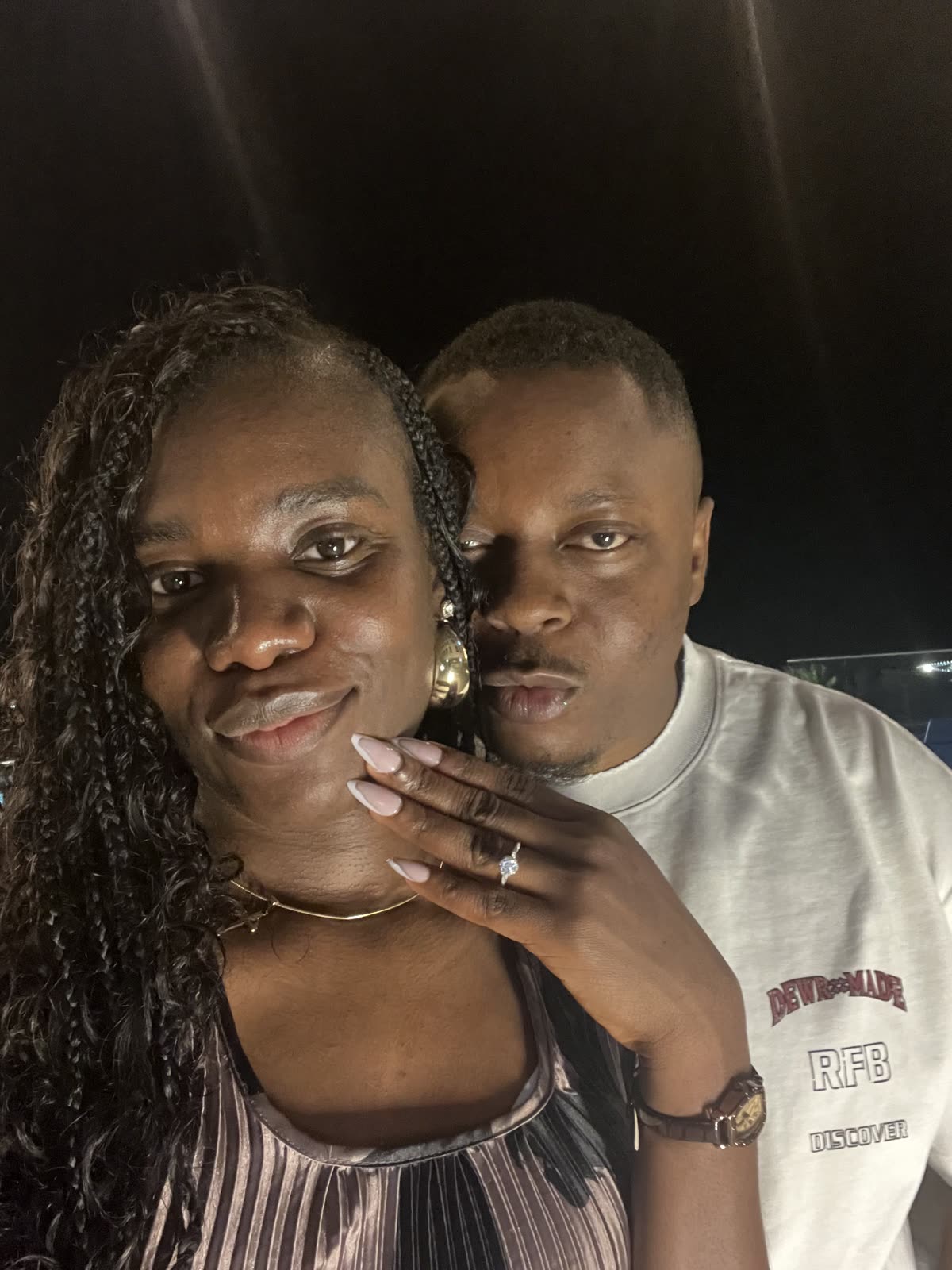 The newly engaged couple, the night she said yes